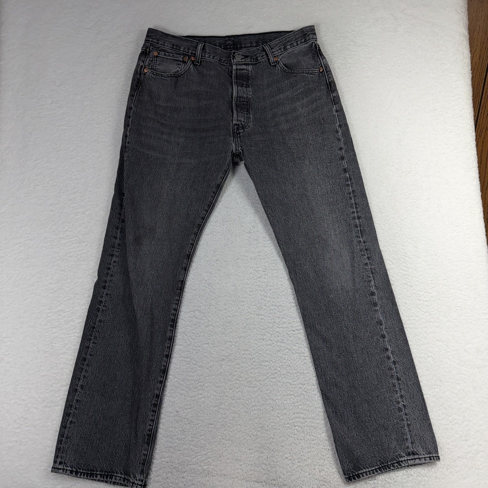 Levi's 501 Mens Jeans 36x34 Black Button Fly Straight Original Fit Denim 34.5x31